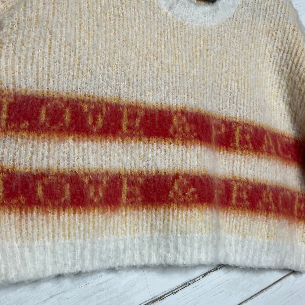 POL Fuzzy Striped Sweater Size Small Cream Red Cropped Oversized Knit Pullover - Picture 10 of 10